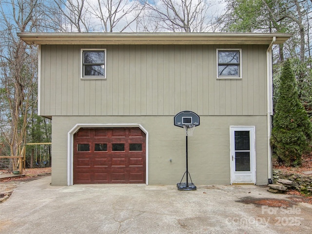 exterior space featuring a garage