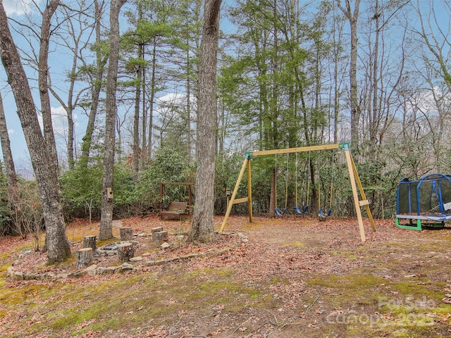 view of play area featuring a trampoline