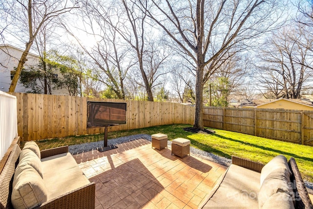 view of patio / terrace with an outdoor hangout area and a fenced backyard