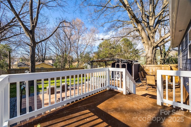 wooden deck featuring a fenced backyard