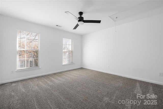 unfurnished room featuring carpet floors and ceiling fan