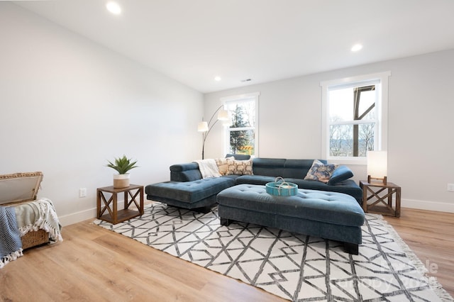 living room featuring hardwood / wood-style flooring and a wealth of natural light