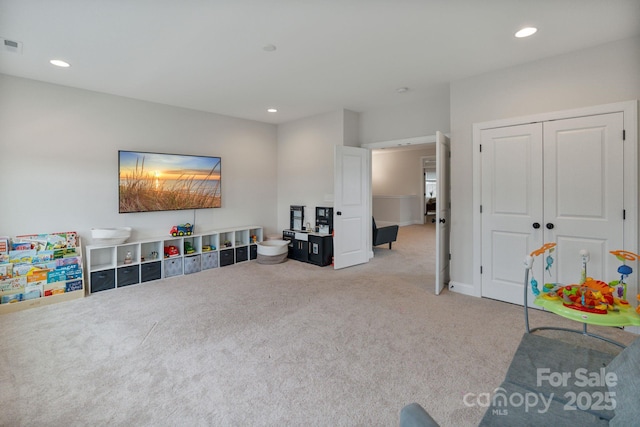4159 Millstream Rd, Denver, NC 28037 - recreation room with visible vents, recessed lighting, and carpet flooring