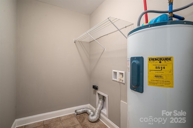 washroom with washer hookup, water heater, and hookup for an electric dryer