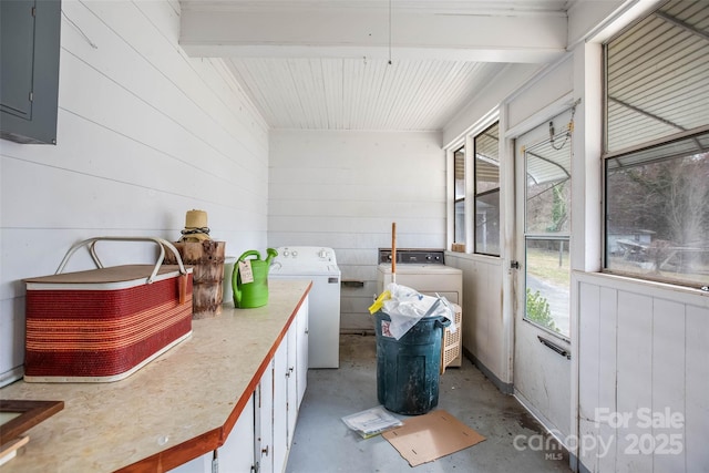 interior space featuring electric panel and washer and clothes dryer