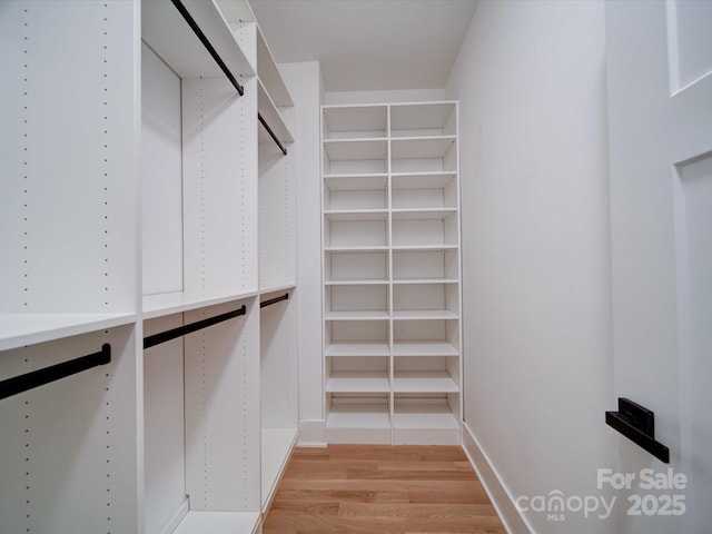 walk in closet featuring light hardwood / wood-style flooring