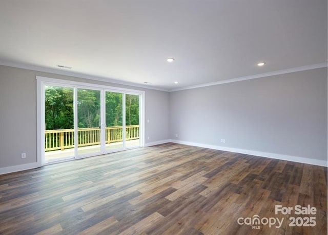 114 Glencoe Ln Unit 106, Mooresville, NC 28117 - empty room featuring ornamental molding, wood finished floors, and recessed lighting