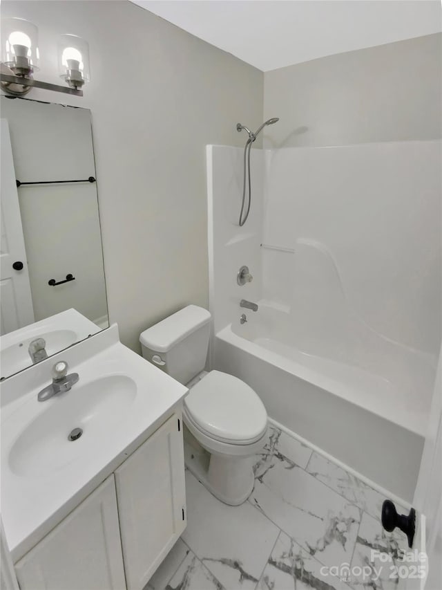 full bathroom featuring vanity, shower / bathtub combination, and toilet