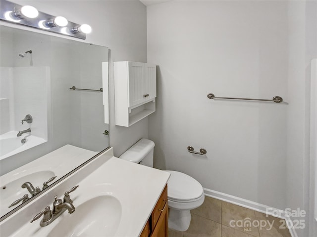 full bathroom featuring tile patterned floors, toilet, vanity, and shower / bathing tub combination