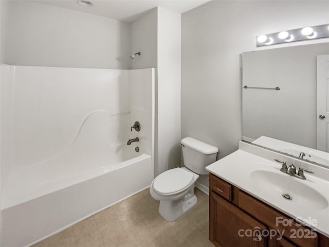 full bathroom with toilet,  shower combination, and vanity