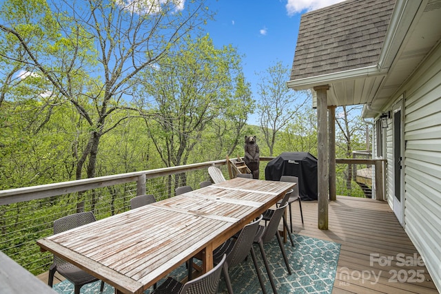 114 Spruce Hollow Rd, Beech Mountain, NC 28604 - deck with outdoor dining area and a grill