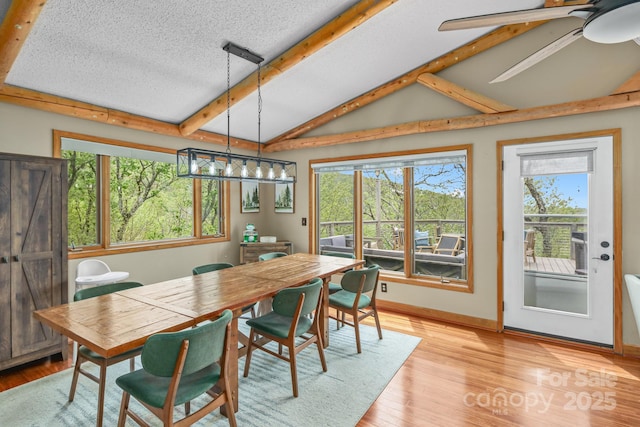 114 Spruce Hollow Rd, Beech Mountain, NC 28604 - dining area featuring healthy amount of natural light, light wood-type flooring, a ceiling fan, baseboards, and a textured ceiling