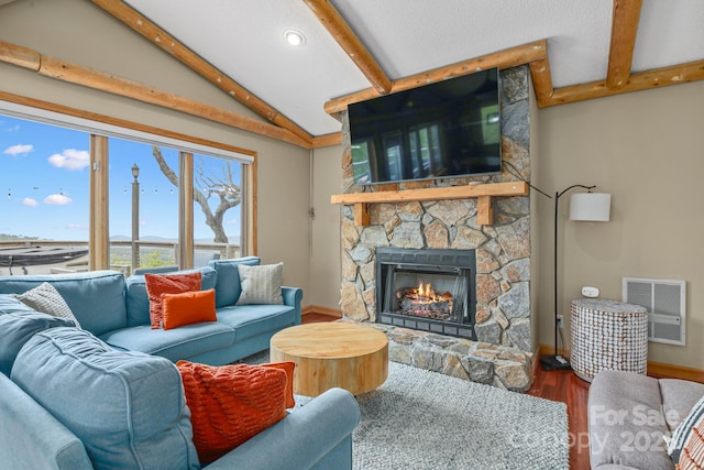 114 Spruce Hollow Rd, Beech Mountain, NC 28604 - living area featuring a fireplace, recessed lighting, wood finished floors, and baseboards