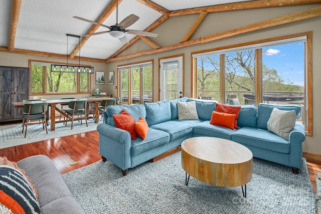 114 Spruce Hollow Rd, Beech Mountain, NC 28604 - living room with healthy amount of natural light, wood finished floors, and ceiling fan