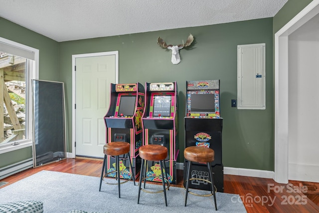 114 Spruce Hollow Rd, Beech Mountain, NC 28604 - recreation room with electric panel, plenty of natural light, wood finished floors, baseboards, and a textured ceiling