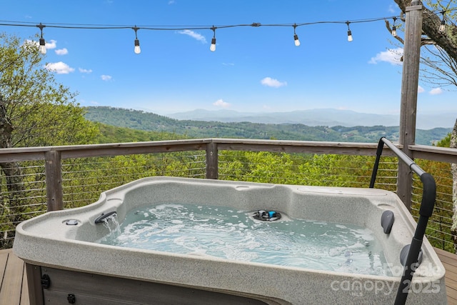 114 Spruce Hollow Rd, Beech Mountain, NC 28604 - deck with a mountain view and a hot tub