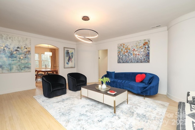 living room with hardwood / wood-style flooring