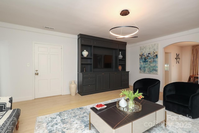 living room with hardwood / wood-style floors