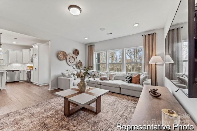 living room featuring light wood-type flooring