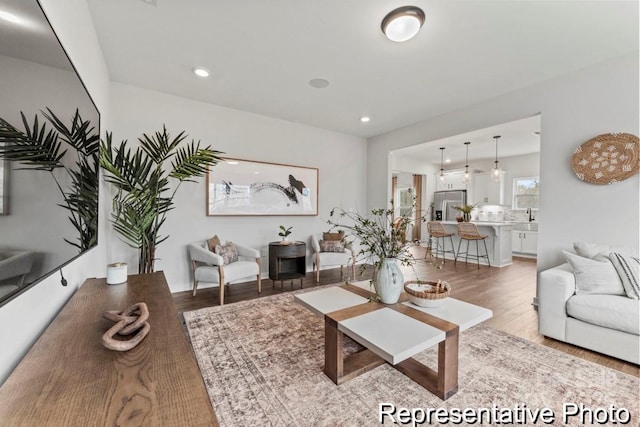 living room featuring light wood-type flooring