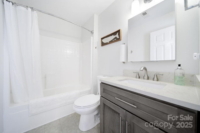 907 Thorn Ridge Ln, Lake Wylie, SC 29710 - bathroom featuring vanity, shower / tub combo with curtain, toilet, and tile patterned floors