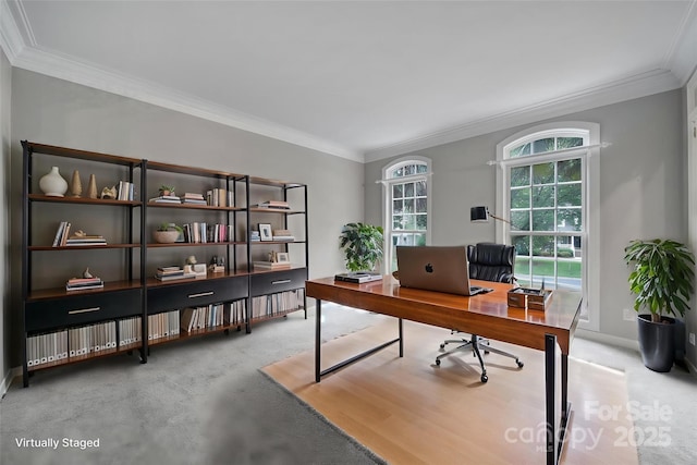 907 Thorn Ridge Ln, Lake Wylie, SC 29710 - office featuring carpet flooring, ornamental molding, and baseboards