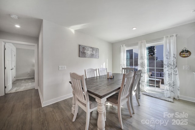 dining space featuring wood-type flooring