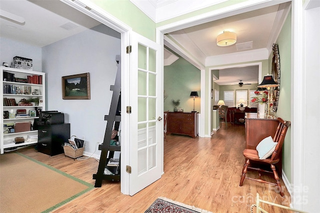9119 Gander Dr, Charlotte, NC 28277 - hall featuring hardwood / wood-style flooring and ornamental molding