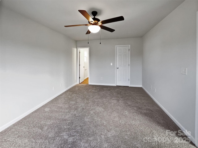 unfurnished room featuring carpet floors and ceiling fan