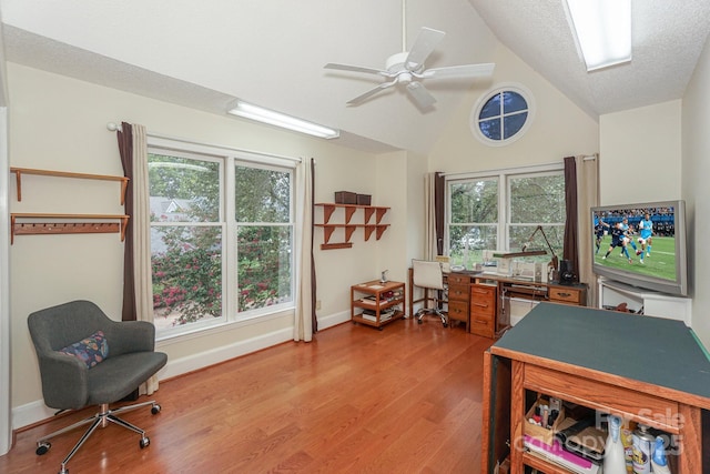 405 NW Dr, Davidson, NC 28036 - office featuring hardwood / wood-style flooring, a wealth of natural light, a textured ceiling, and vaulted ceiling