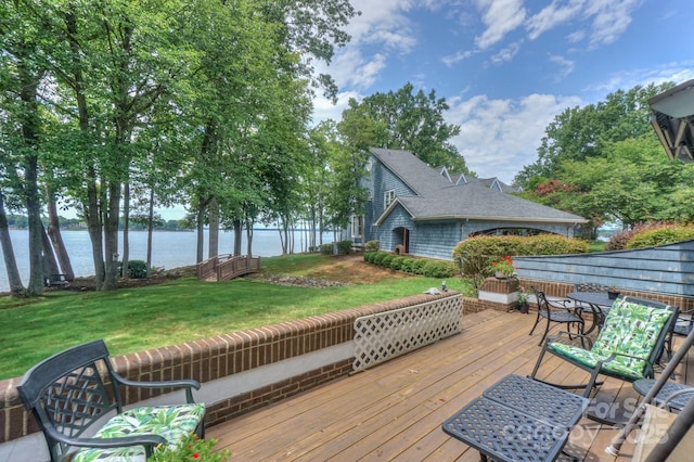 405 NW Dr, Davidson, NC 28036 - deck with a water view and a yard