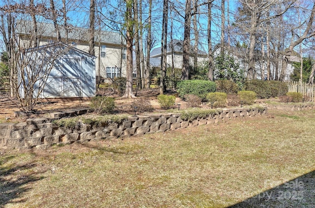 view of yard with an outdoor structure and a storage unit