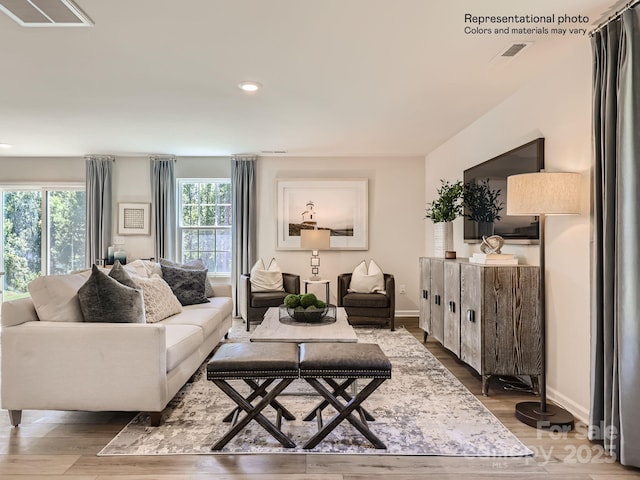 living room featuring light wood-type flooring