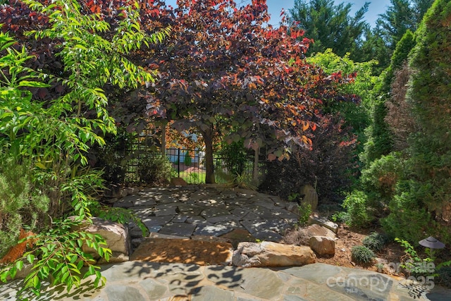 view of yard with a patio and fence