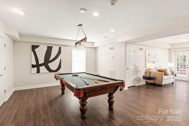 recreation room featuring visible vents and wood finished floors