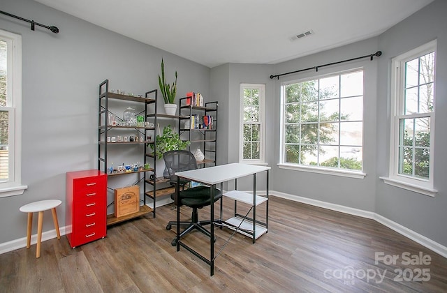 home office featuring hardwood / wood-style flooring