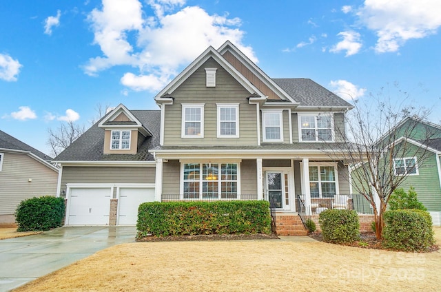 craftsman-style home with a garage and a porch