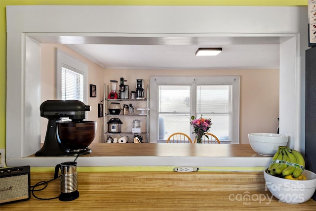 kitchen with plenty of natural light and crown molding