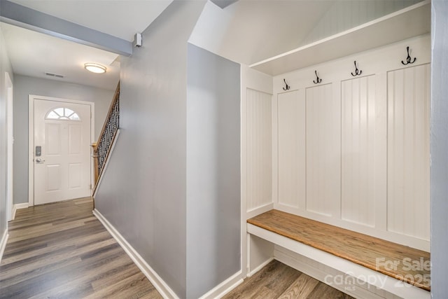 mudroom featuring dark hardwood / wood-style flooring