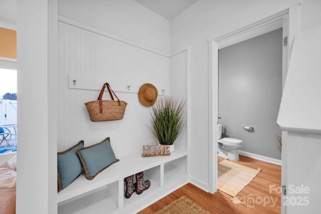 mudroom with hardwood / wood-style flooring