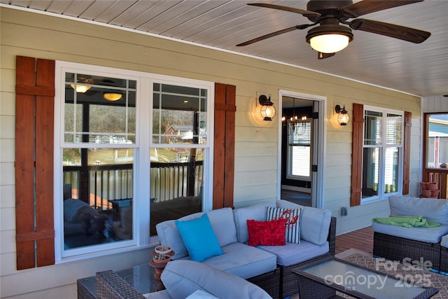 view of patio featuring outdoor lounge area and ceiling fan