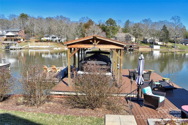 view of dock with a water view