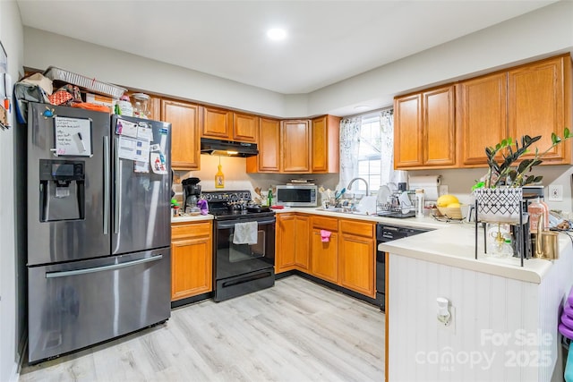 1465 Flintwood Dr, Rock Hill, SC 29732 - kitchen featuring light hardwood / wood-style floors, sink, and black appliances