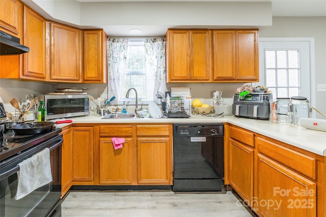 1465 Flintwood Dr, Rock Hill, SC 29732 - kitchen featuring sink, light hardwood / wood-style floors, and black appliances