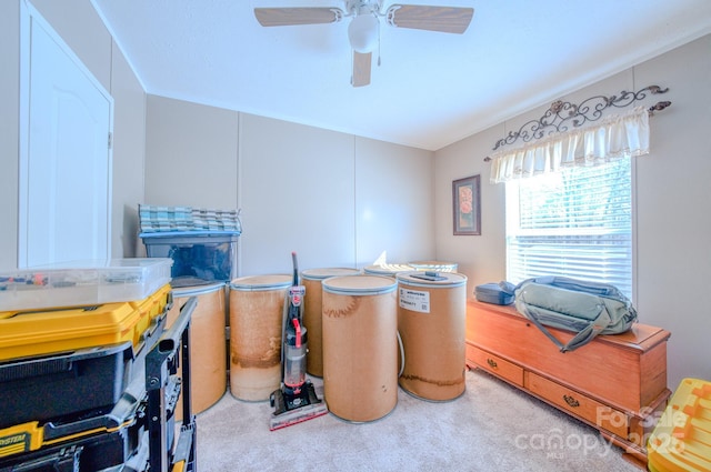 misc room featuring carpet floors and ceiling fan