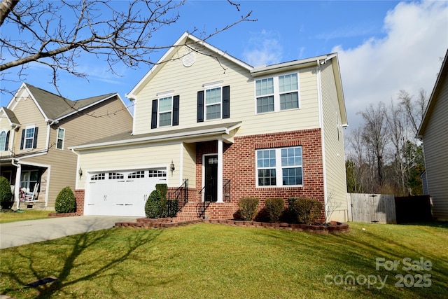 view of front facade with a garage and a front yard