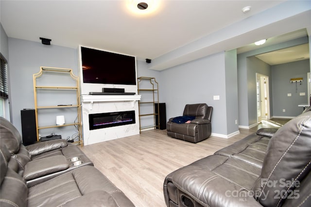 living room featuring a fireplace and light hardwood / wood-style floors