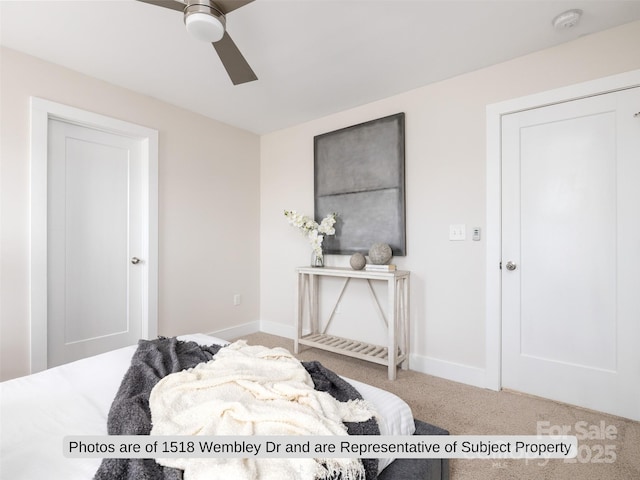 bedroom featuring carpet floors and ceiling fan