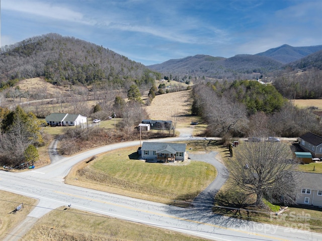 bird's eye view with a mountain view