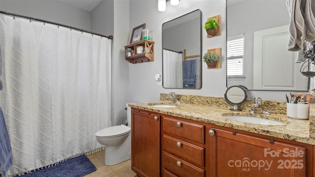 bathroom with tile patterned floors, toilet, and vanity